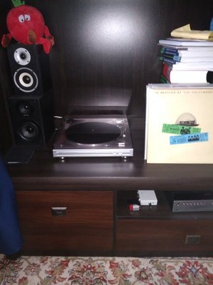 Gramofon Denon DP-29F + kilka płyt, niewłożonych do szafki + głośniki (od wieży i od starej wieży).