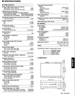 Specyfikacja techniczna - Yamaha AX-540